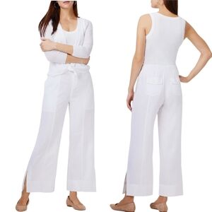 Nic + Zoe Rumba Park Organic Linen Wide Leg Crop Pants Paper White Size 12